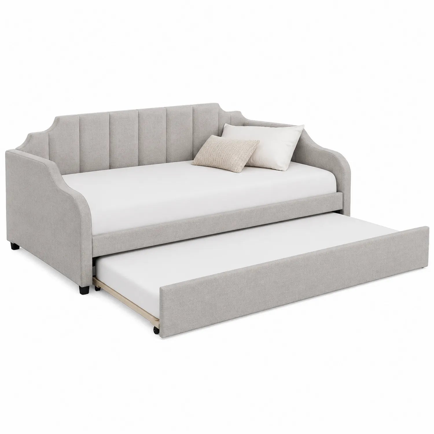 Lit banquette gigogne en bois et tissu polyester Gris 200x90 cm