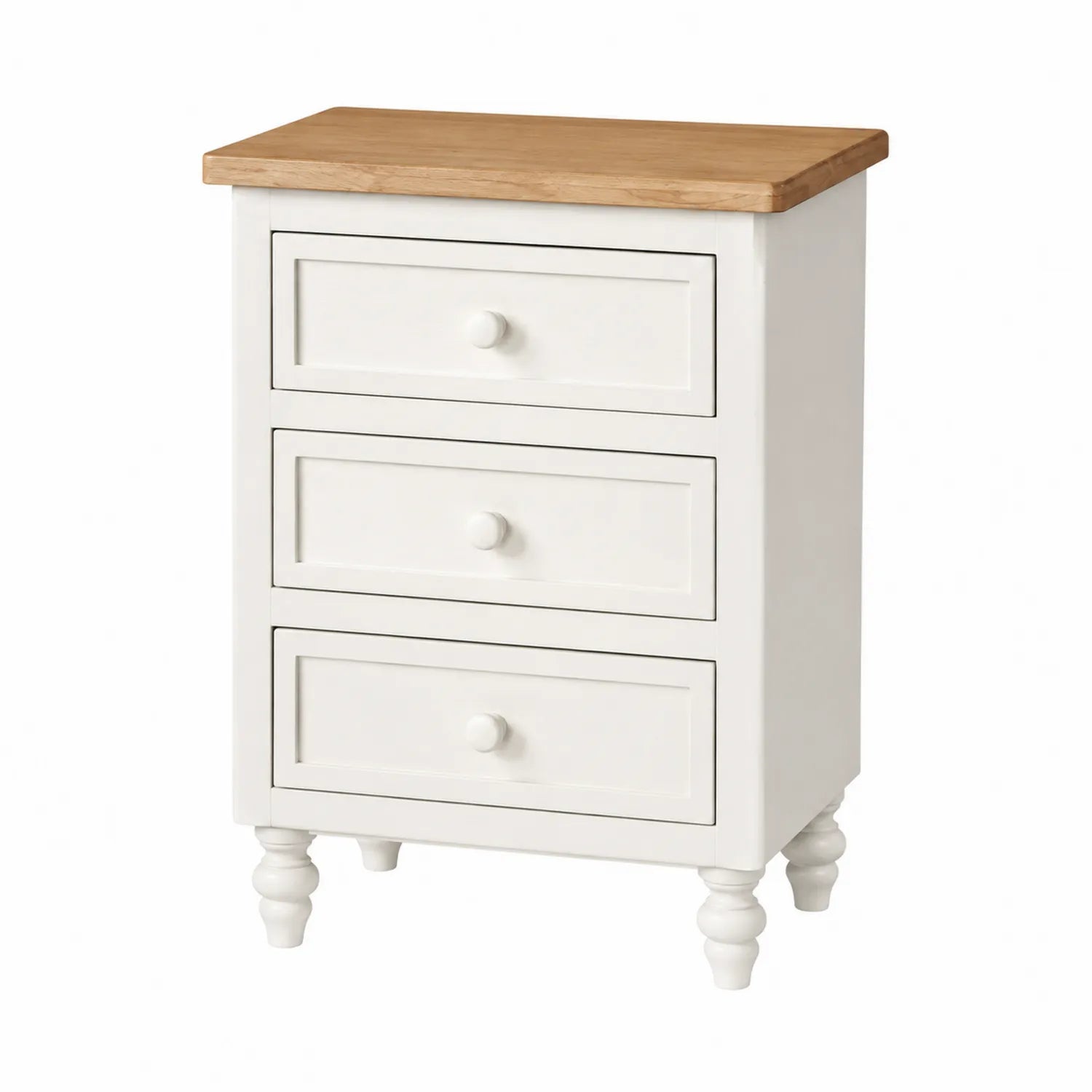 Table de chevet en bois avec 3 tiroirs Blanc et Chêne