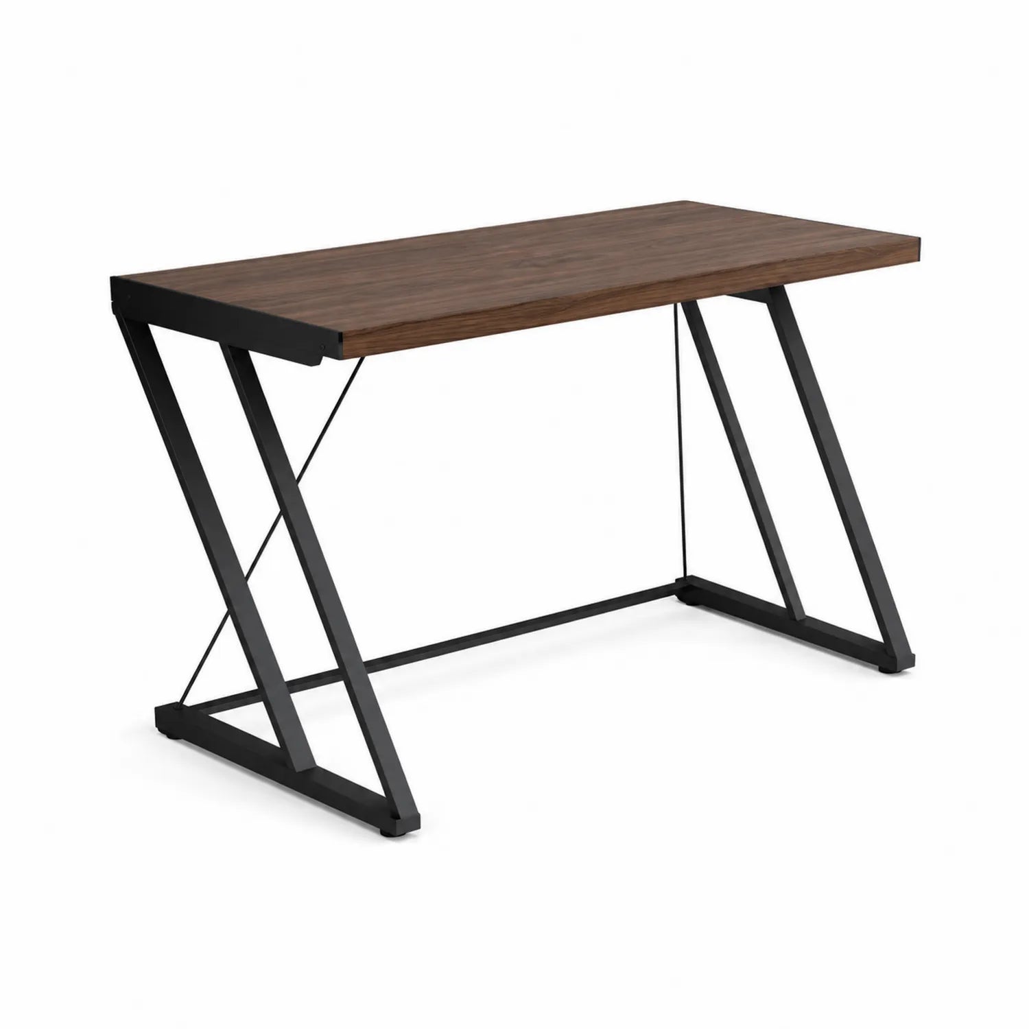 Bureau rectangulaire en bois de noyer et métal noir 120x60x75 cm