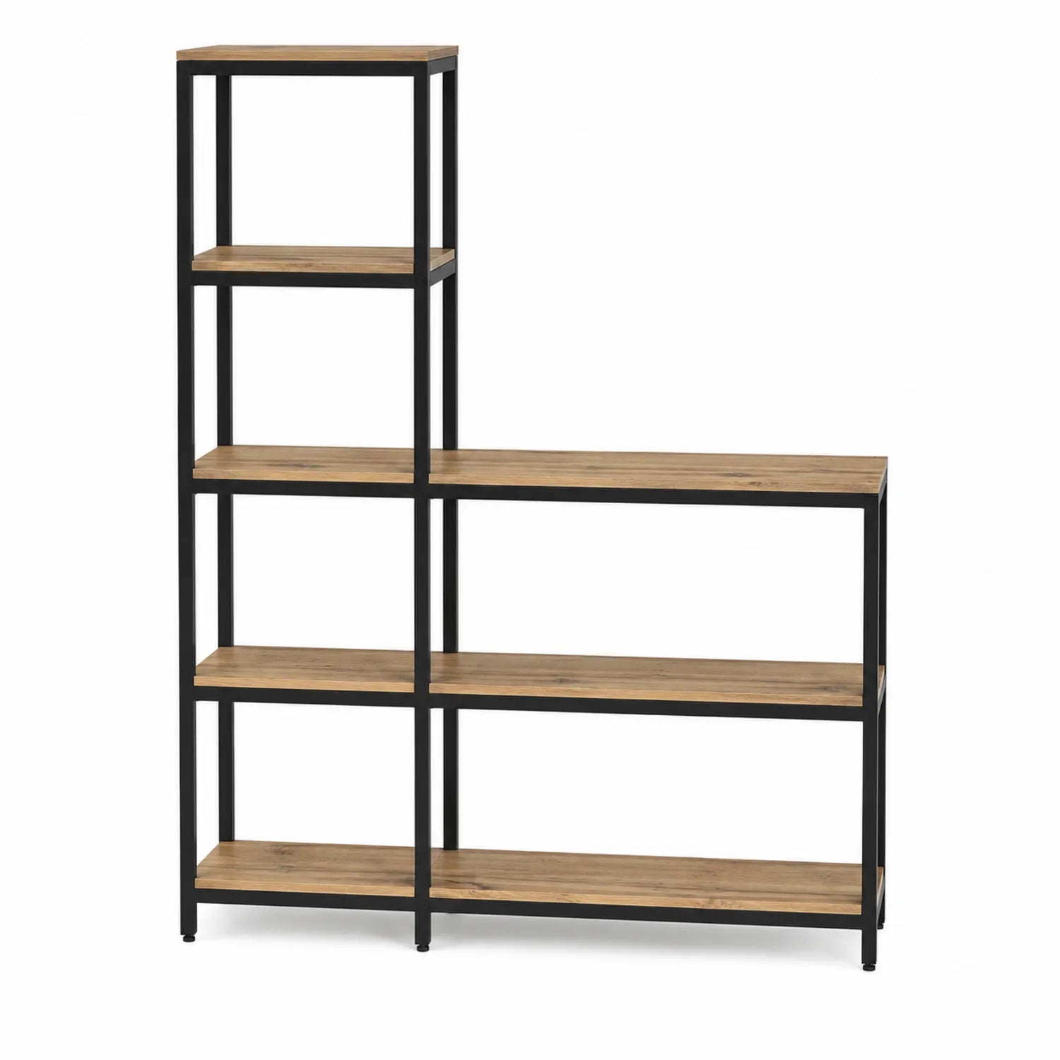 Étagère en métal noir et MDF effet chêne 5 niveaux