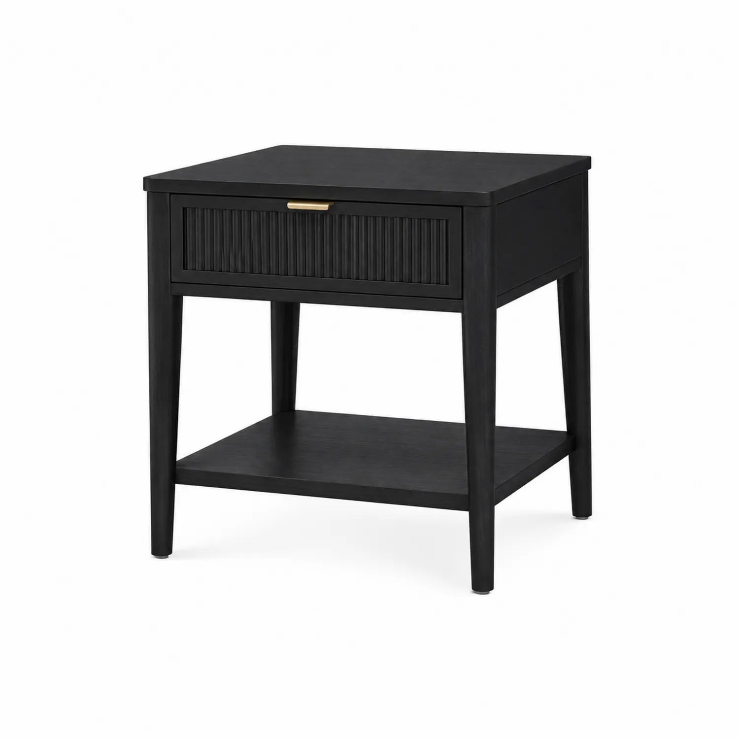 Table de chevet en bois noir avec tiroir et étagère