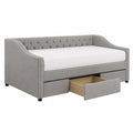 Banquette-lit en velours gris avec tiroirs de rangement