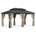Tonnelle de Jardin en Aluminium Noir 400x300 cm avec Rideaux en Polyester Beige