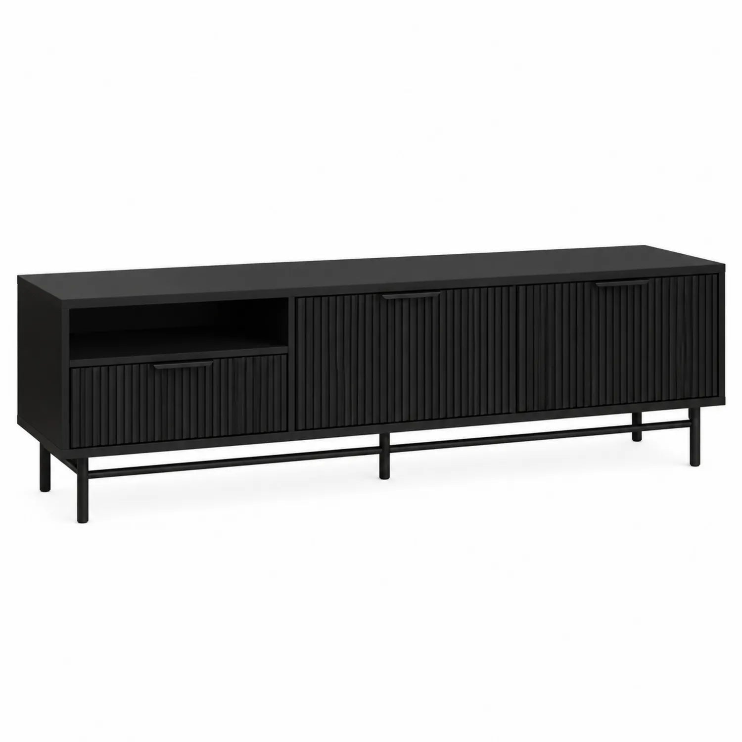 Meuble TV en bois MDF et acier noir 180x40x50 cm