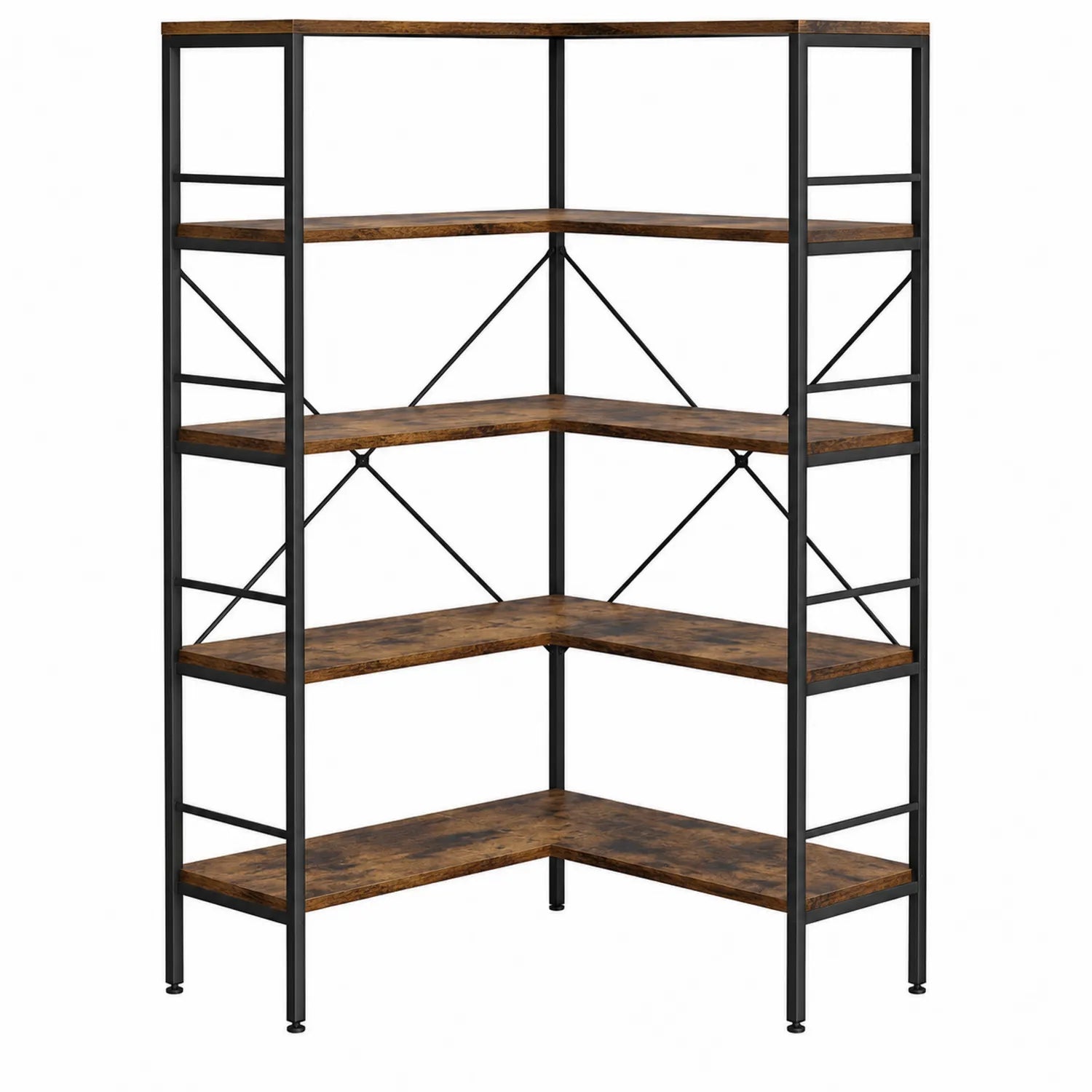 Étagère d'angle 5 niveaux bois/métal Brun/Noir 170cm