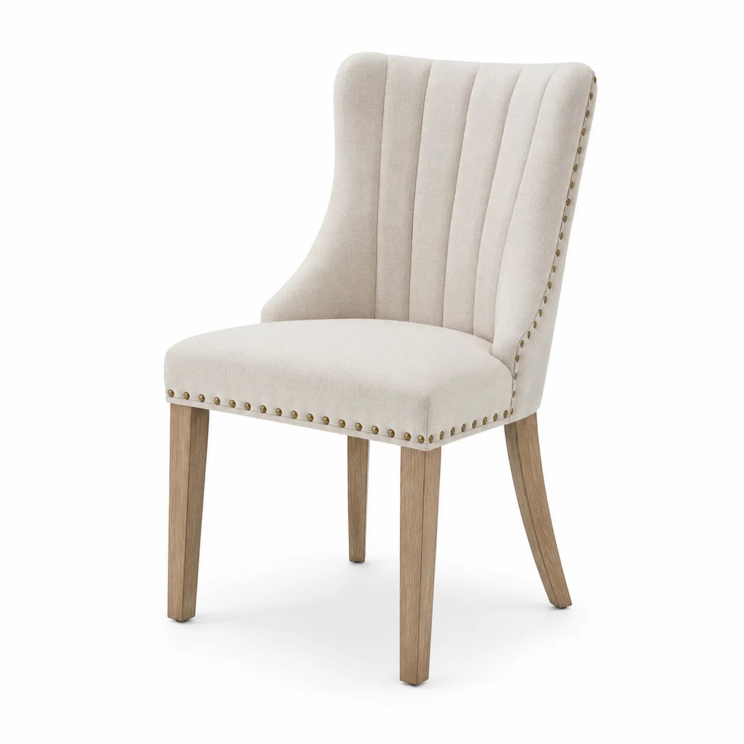 Chaise en tissu beige avec pieds en bois