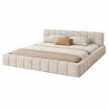 Lit double en tissu bouclé beige avec tête de lit rembourrée 160x200 cm