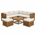 Canapé d'angle extérieur en bois d'eucalyptus avec coussins en polyester beige