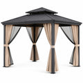 Pavillon en aluminium noir avec rideaux beige 3x3m