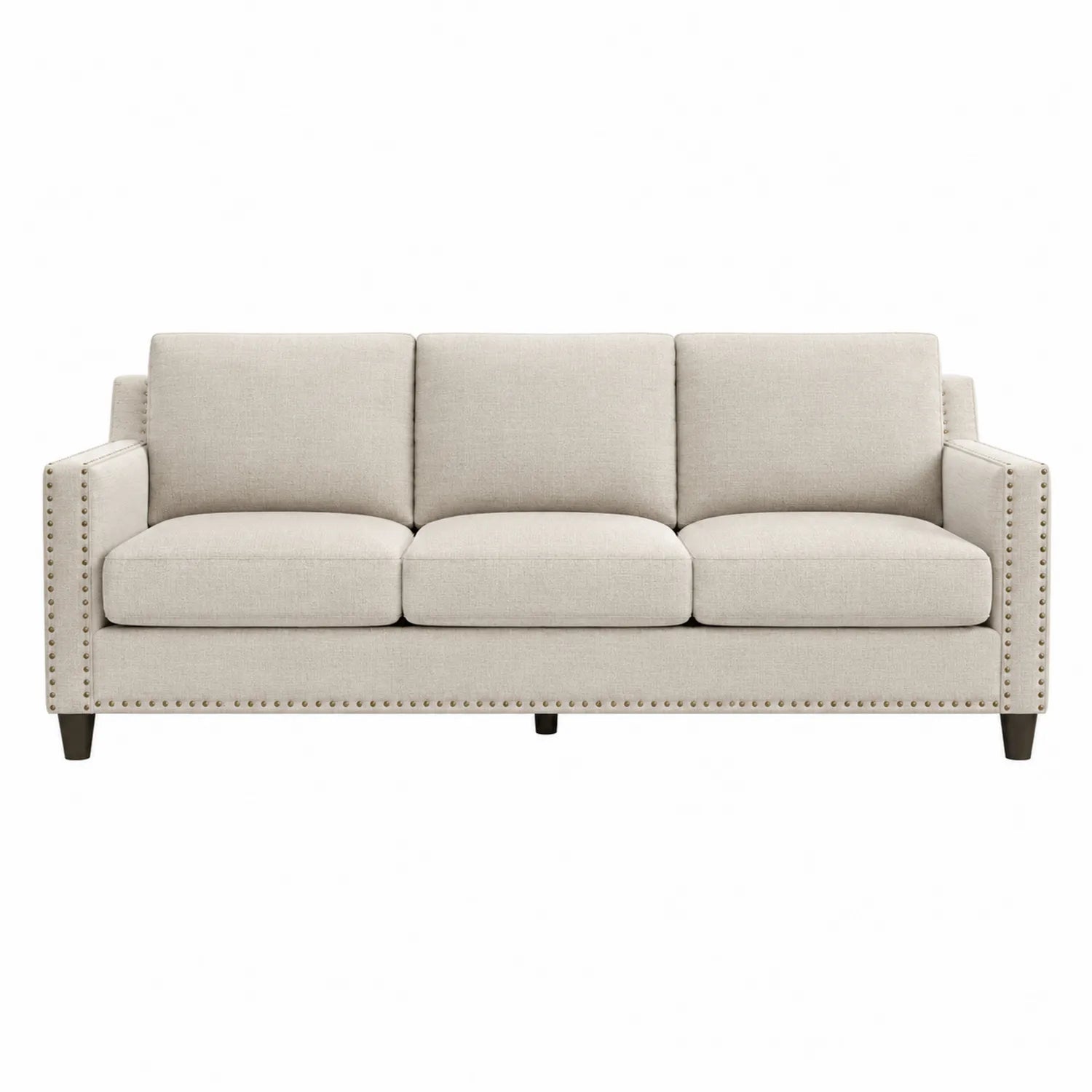 Canapé 3 Places Tissu Polyester Beige avec Accoudoirs