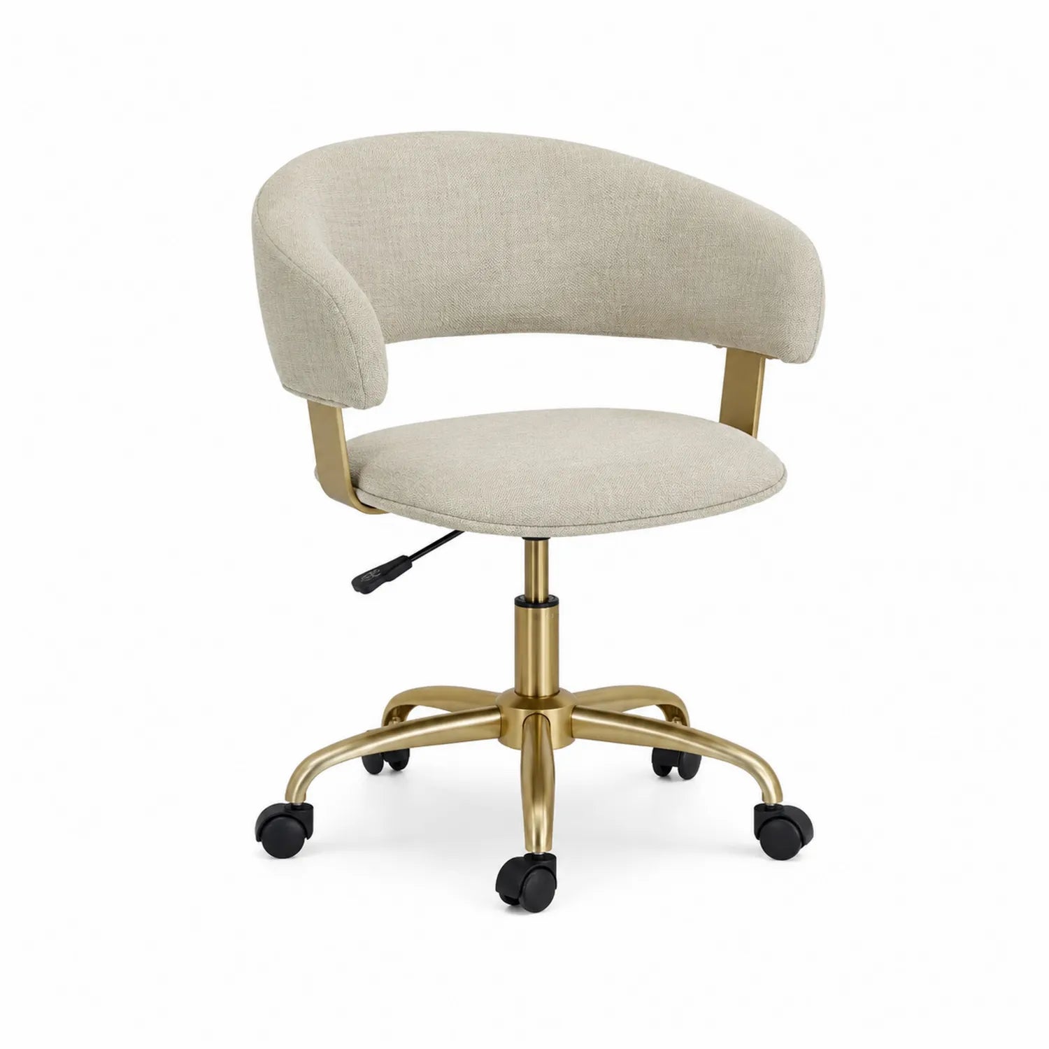 Chaise de bureau en tissu beige avec base en métal doré