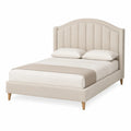 Lit double en tissu polyester beige avec sommier en bois
