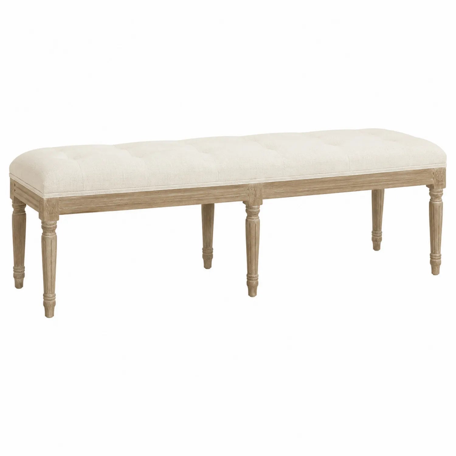 Banc en bois et tissu lin beige