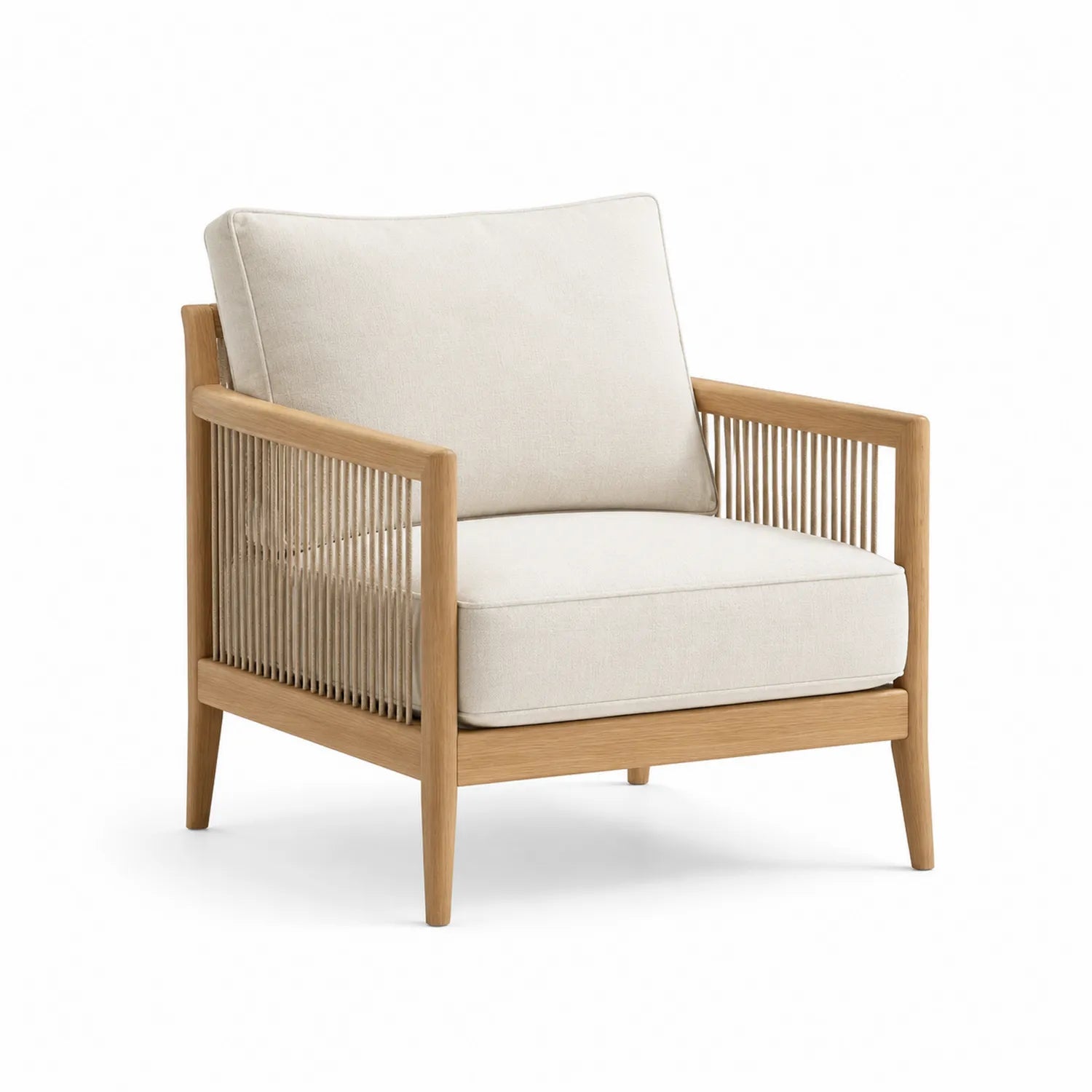 Fauteuil en bois de teck et polyester beige