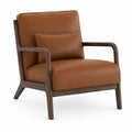 Fauteuil en bois et cuir synthétique marron