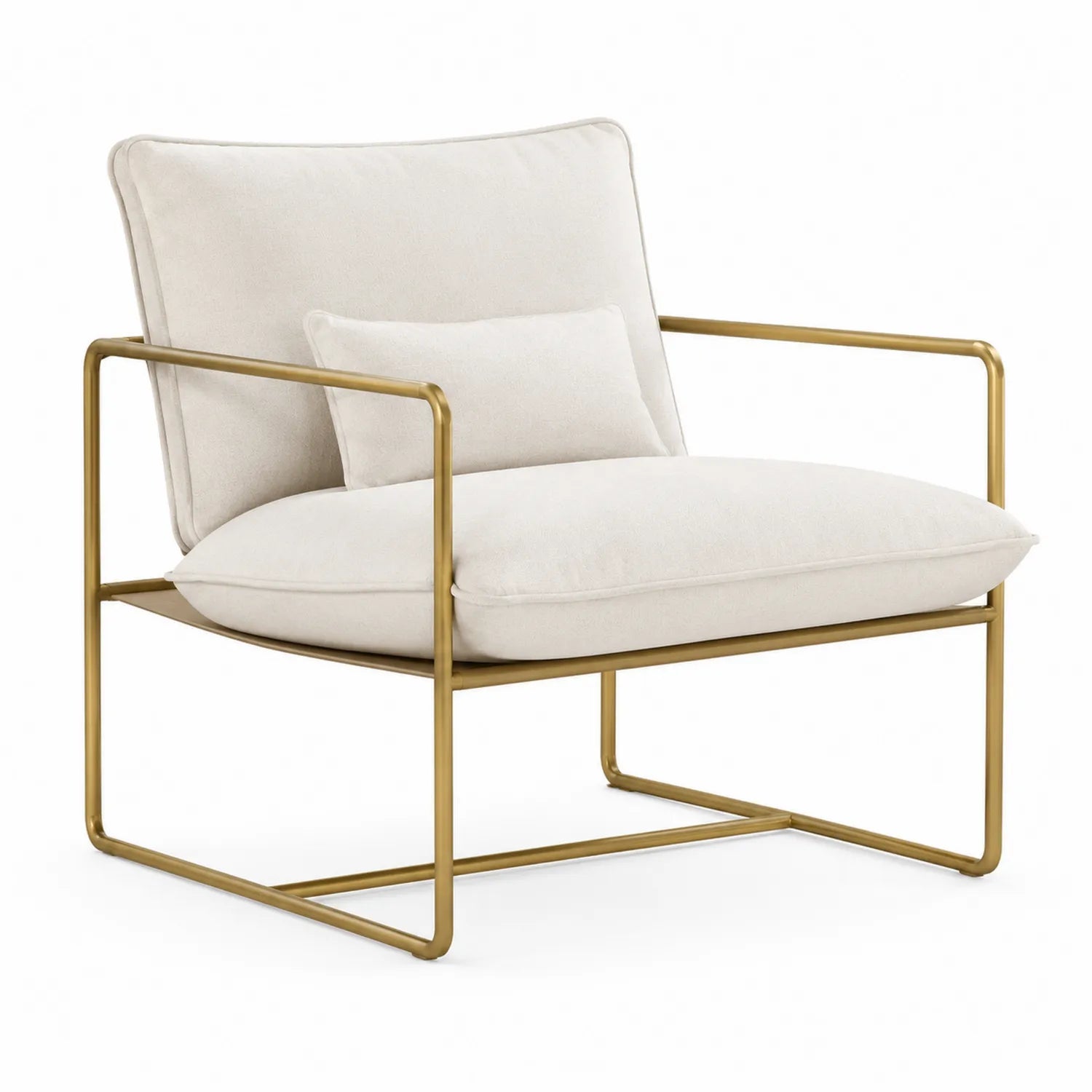 Fauteuil en tissu cadre en métal doré Crème