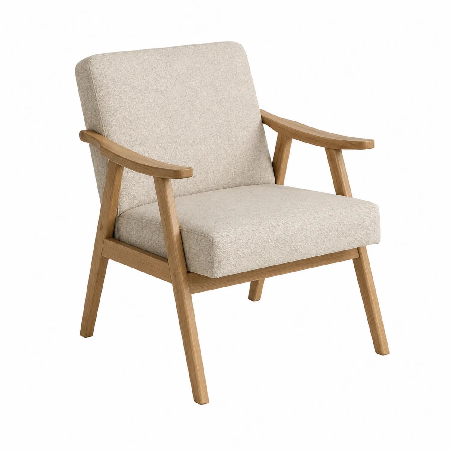 Fauteuil en bois et tissu beige 75x80x75 cm