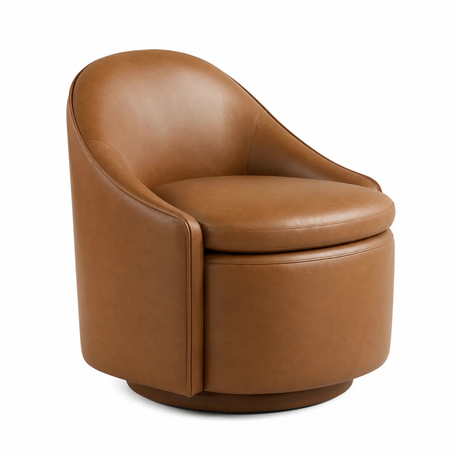 Fauteuil pivotant en cuir synthétique marron avec dossier arrondi