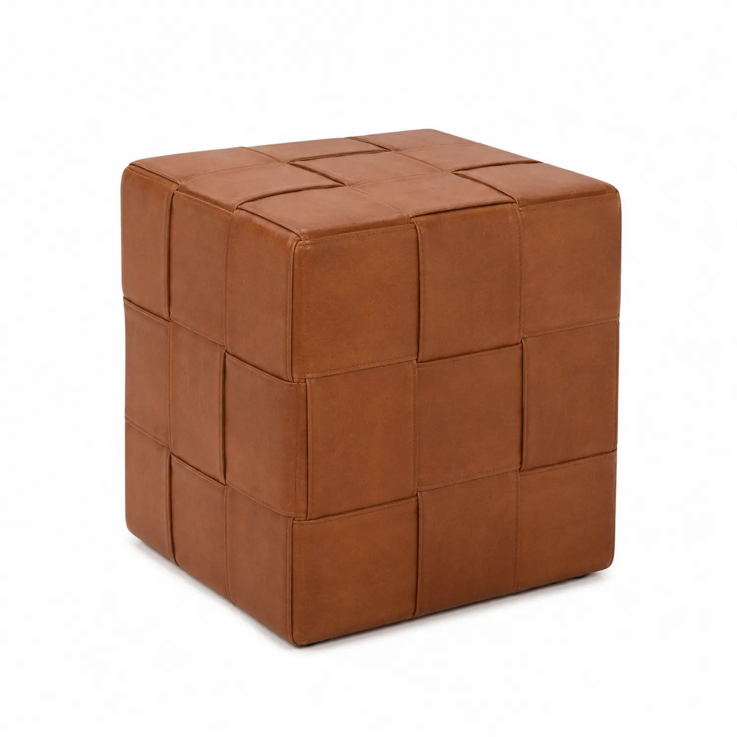 Tabouret Cube en Similicuir Marron 40x40x40 cm