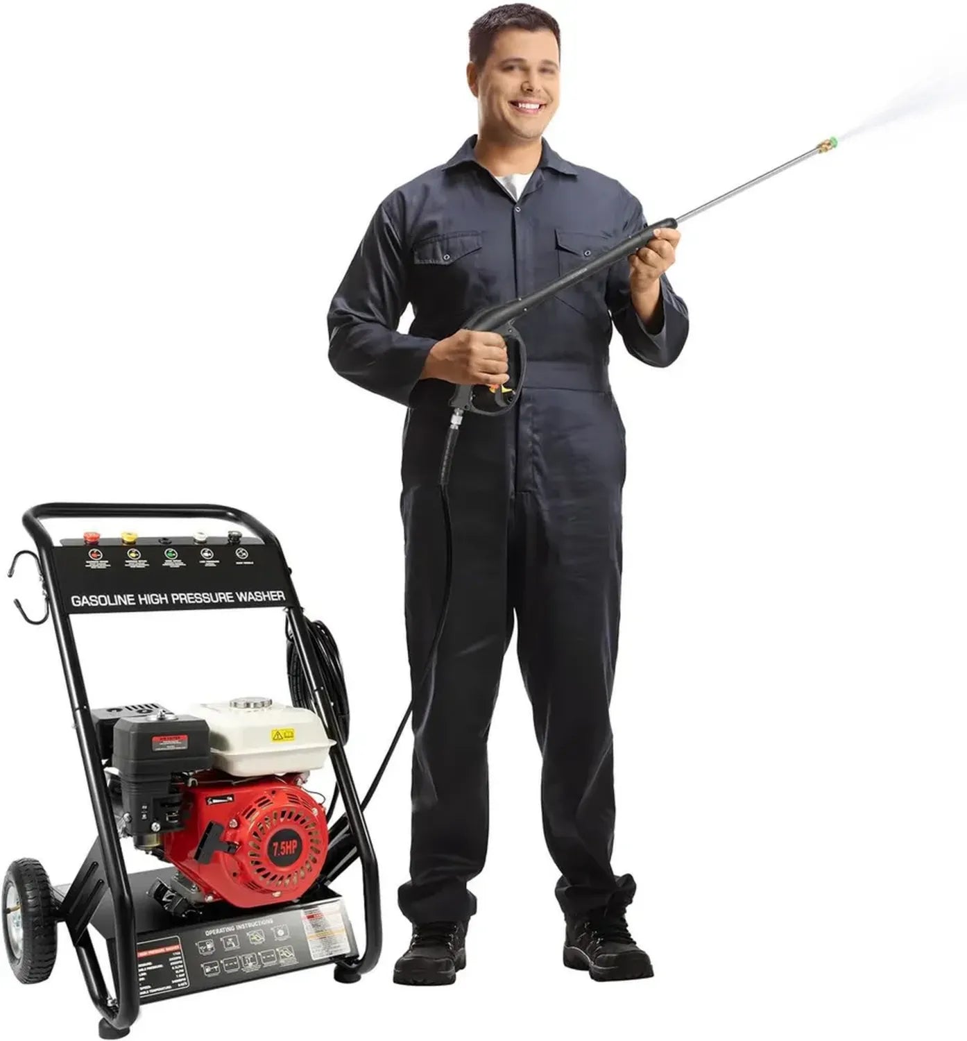 Laveur haute pression à essence 7,5 CV 2200 PSI avec accessoires pour terrasse et jardin