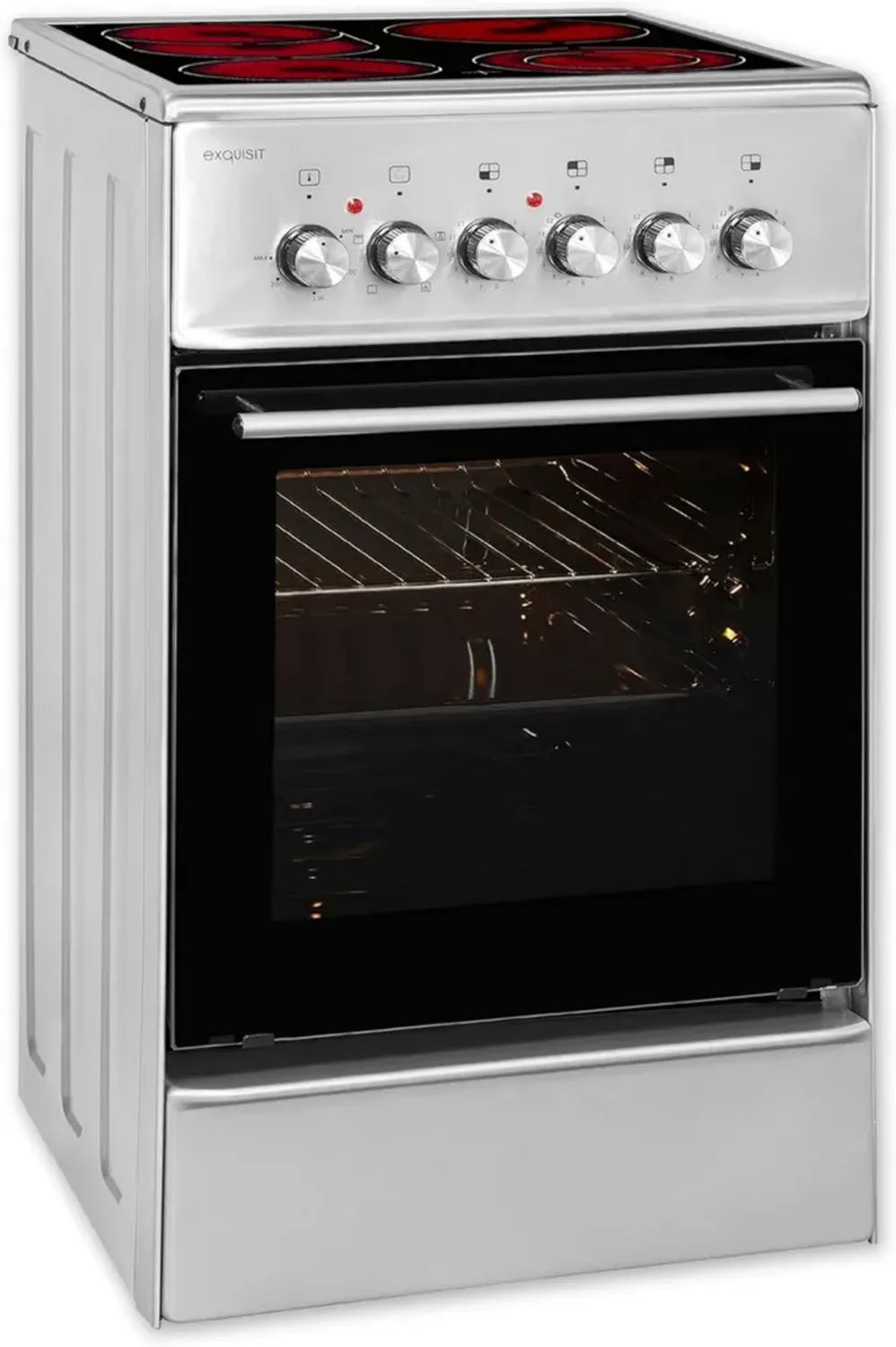 Exquisit Cuisinière Électrique Inox 50 cm - 2 Zones de Cuisson à Cercles - Éclairage & Plaque Vitrocéramique - Four 47 L
