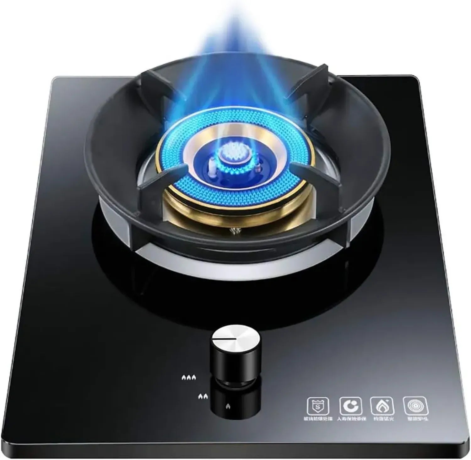 Plaque de Cuisson à Gaz Portable avec Brûleur en Laiton et Panneau Noir en Cristal