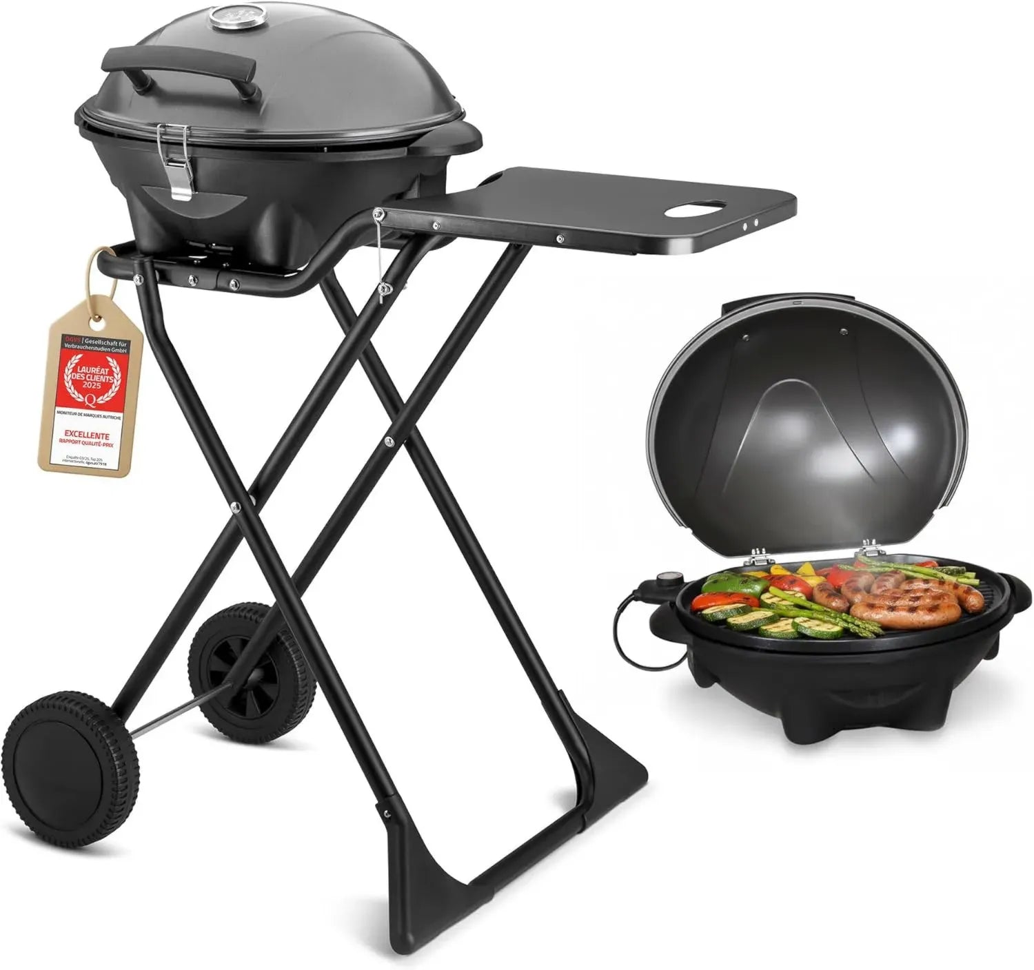 Gril Électrique 2-en-1 TZS First Austria 2400W – BBQ Portatif pour Balcon et Terrasse avec Couvercle et Chariot