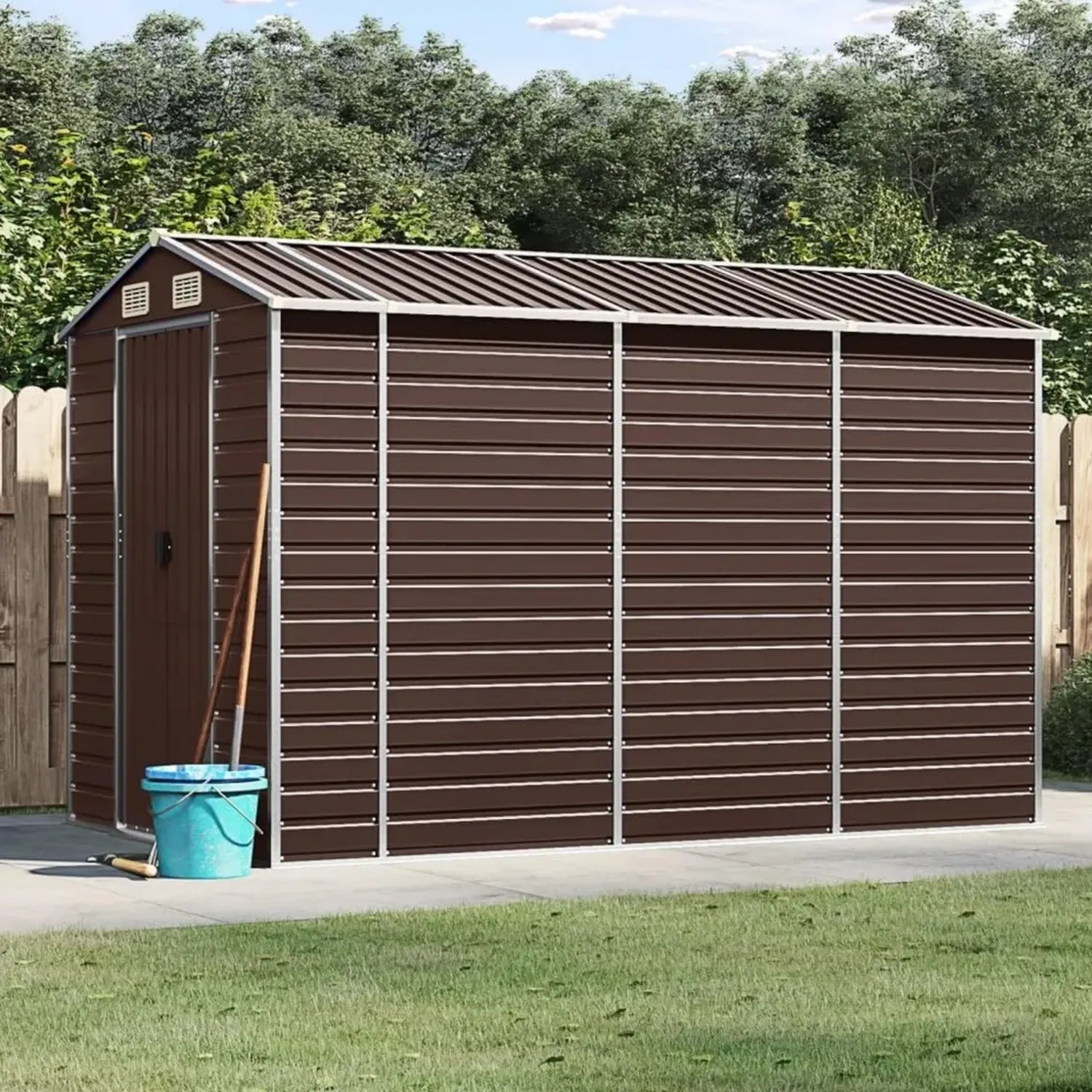 Cabane de Jardin en Acier Galvanisé 191 x 300 x 198 cm, Rangement Extérieur pour Outils
