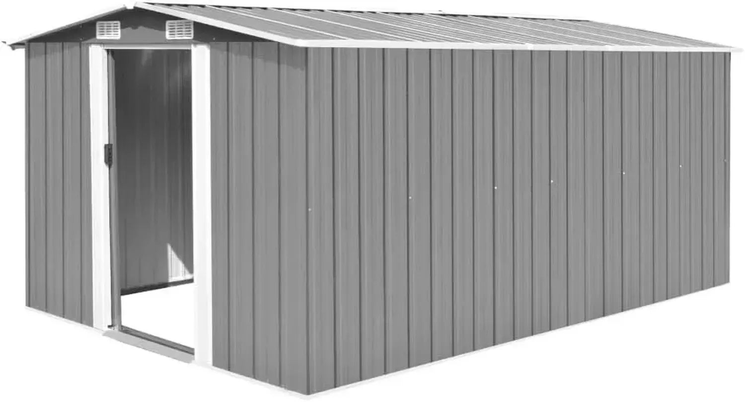 Abri de Jardin en Métal Gris 257x392x181 cm avec Terrasse