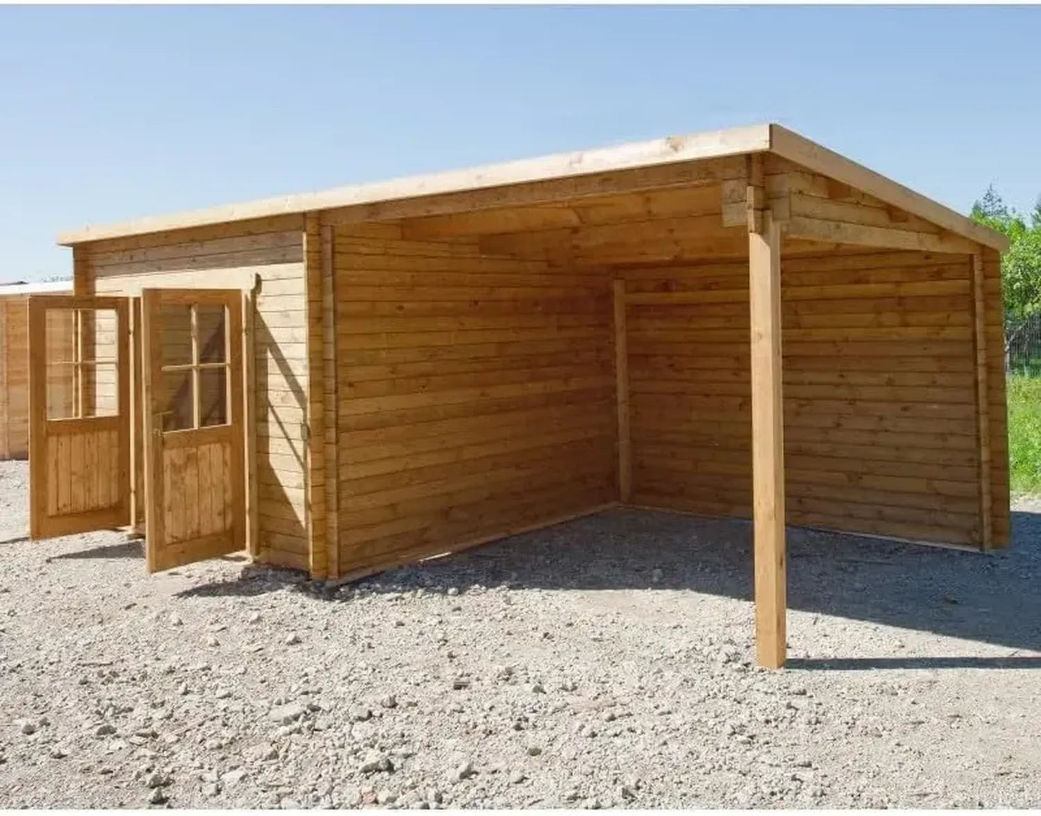 Chalet de Jardin en Bois 18m² avec Terrasse Intégrée - Toit Plat et Kit de Montage Inclus