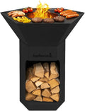 Brasero Barbecook Nestor avec Plancha, Barbecue à Bois Extérieur, Noir 92x92x101cm