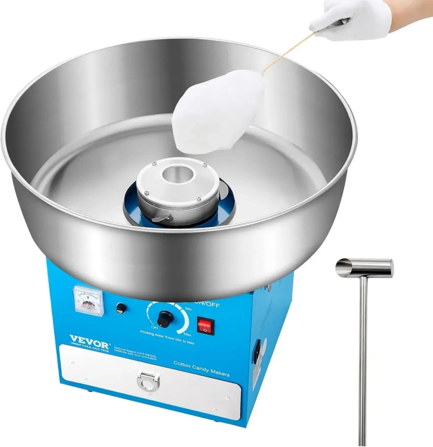 Machine électrique à barbe à papa VEVOR 1000 W, appareil commercial avec bol en inox, cuillère à sucre, tiroir, bleu, idéal fêtes et anniversaires