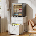 Table roulante blanche pour mini-réfrigérateur avec 2 tiroirs et armoire - Hauteur 69CM