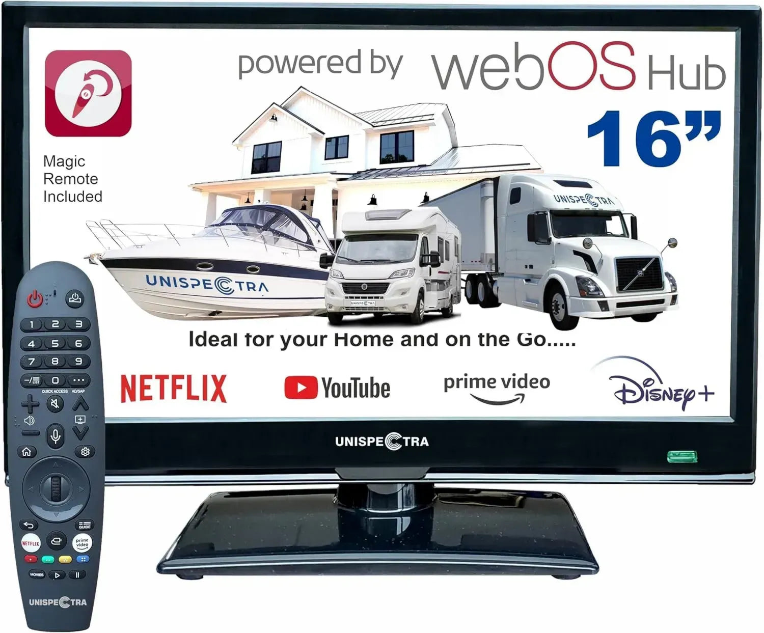 Téléviseur Intelligent 16 Full HD Unispectra pour Véhicules et Bateaux, Compatible webOS, TNT, Tuner Satellite