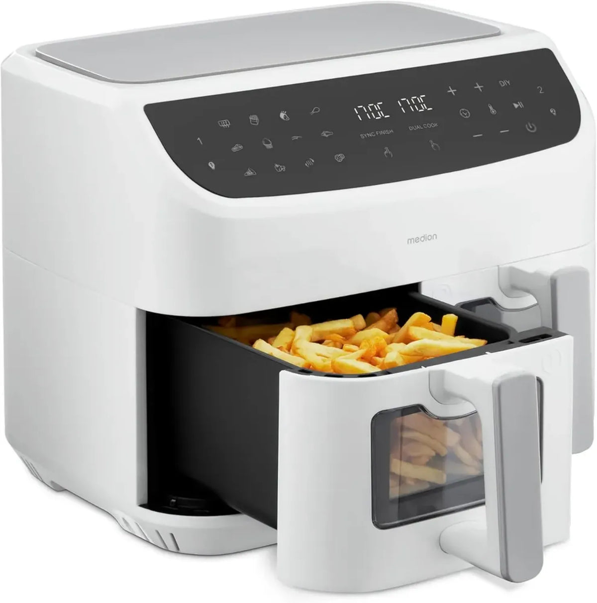 Friteuse à Air Chaud MEDION P20 XXL, Cuisson Double, Capacité 8,7L, 2600W, 9 Programmes, Blanc