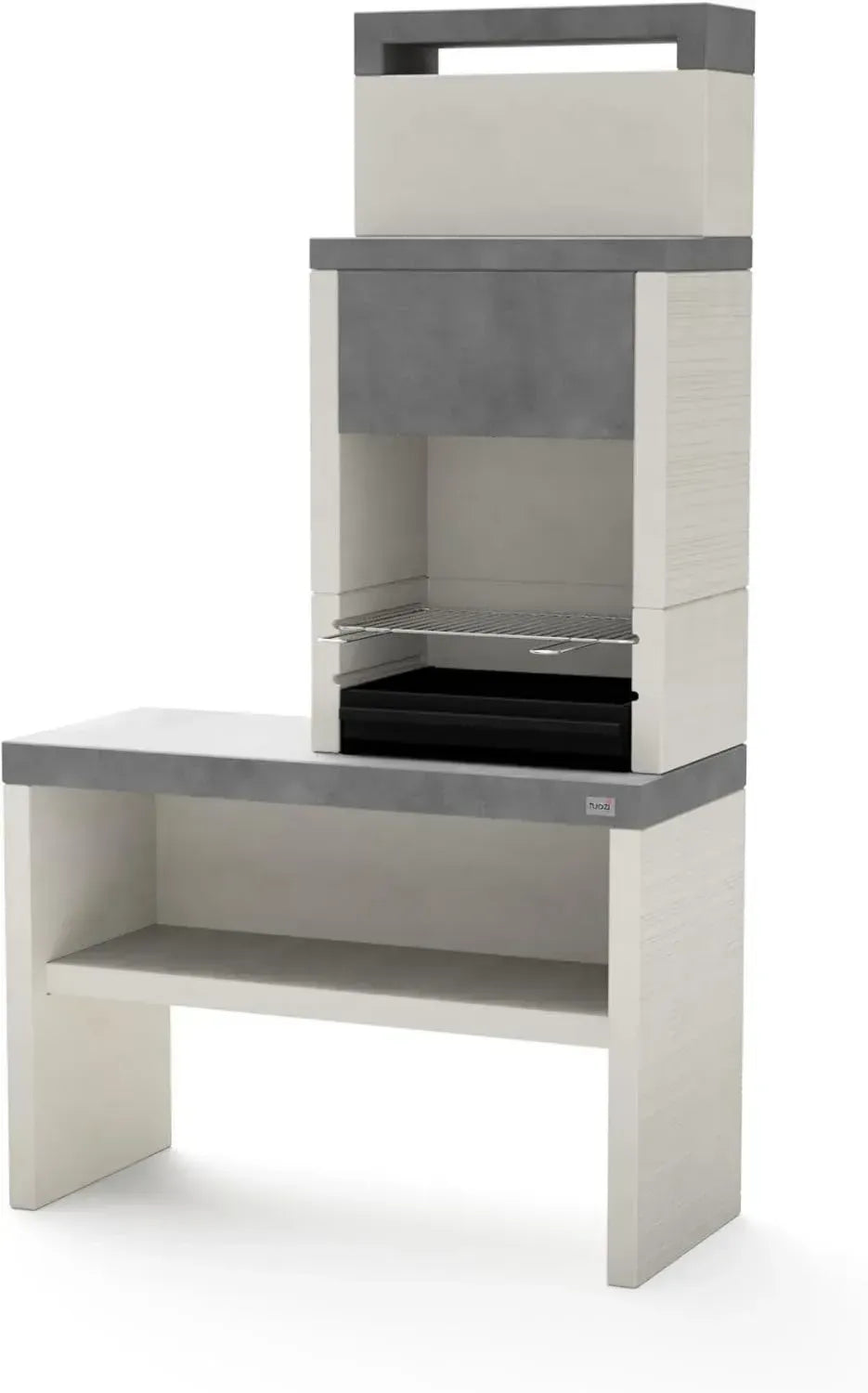TUOZI - Barbecue au charbon fixe PLAN 2 avec grande surface de cuisson extérieure, Gris/Blanc, 110 x 47 x 192 cm
