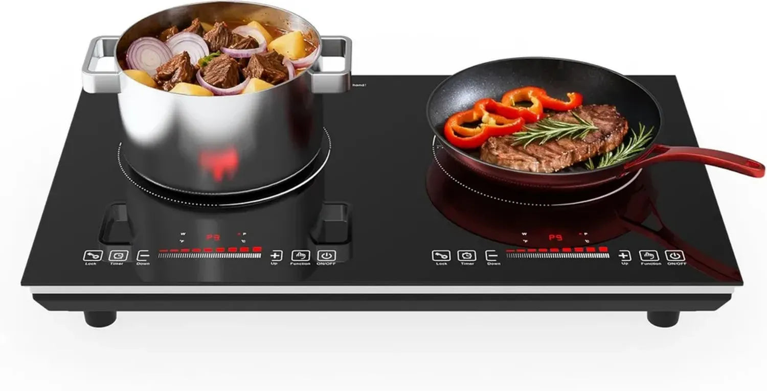 Table de Cuisson Induction 2 Zones, 3600W, 60 cm, 9 Niveaux de Puissance, Minuterie et Sécurité Enfant