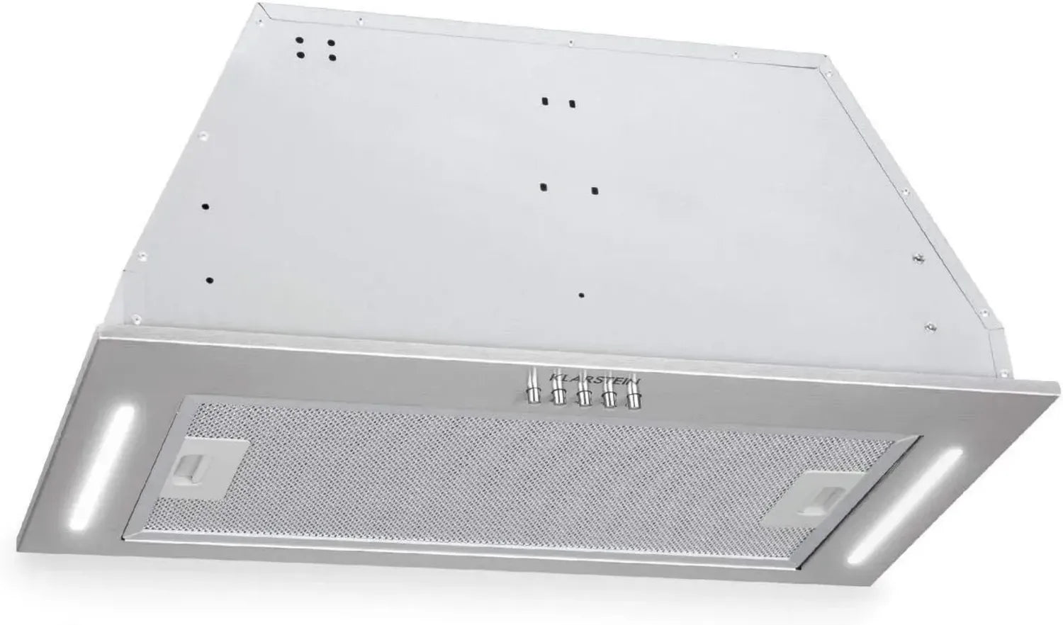 Klarstein Down Under, hotte encastrable 60 cm, débit 590 m³/h, moteur 190 W avec 3 vitesses, éclairage LED, inox, silencieuse 61 dB, kit de montage inclus, argentée