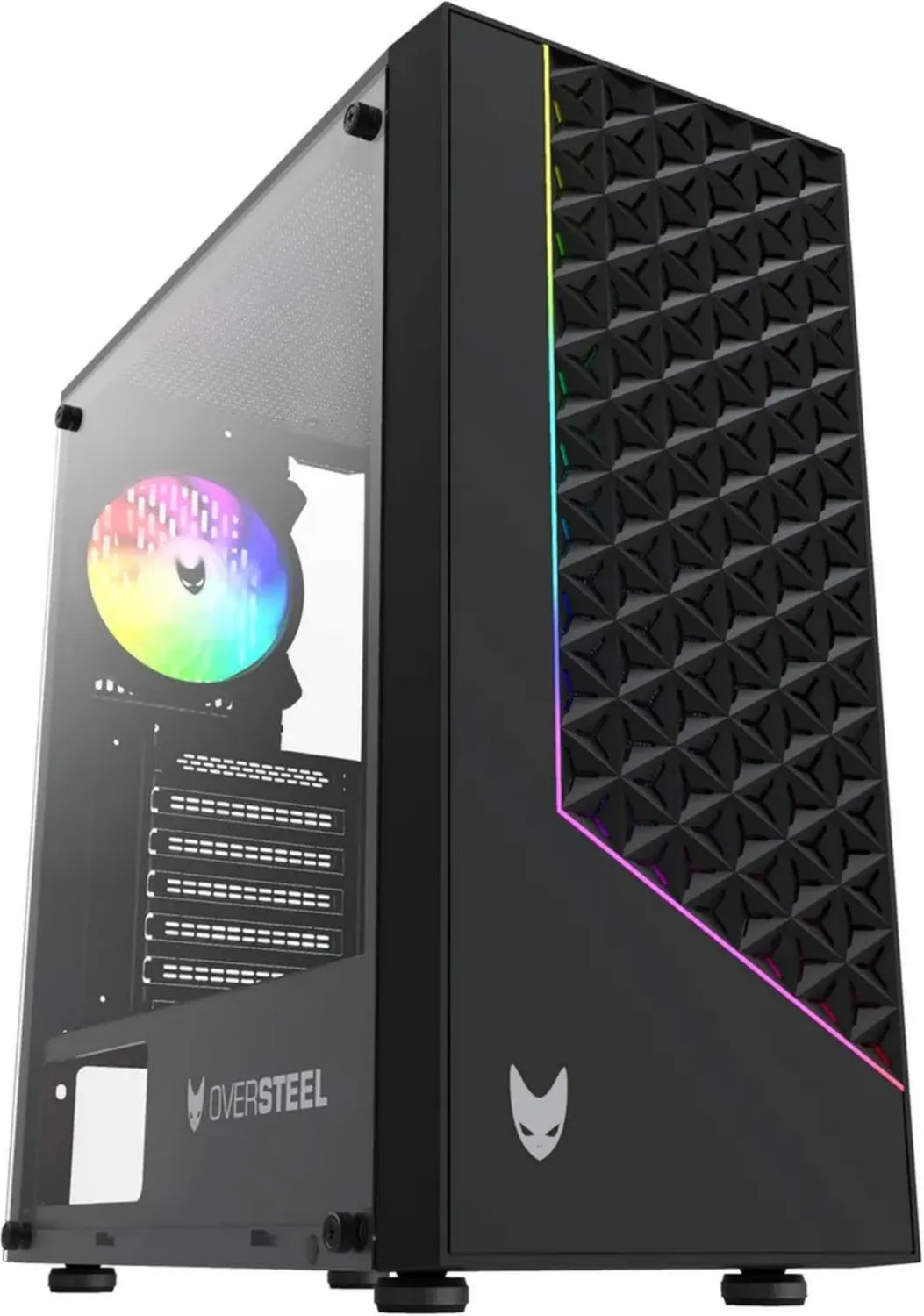 Boîtier PC Gaming Oversteel Iridium - Compatible ATX, Micro ATX, ITX, Ventilateur A-RGB 120mm, Façade Mesh, Filtre à Poussière, Verre Trempé, USB 3.0, Noir