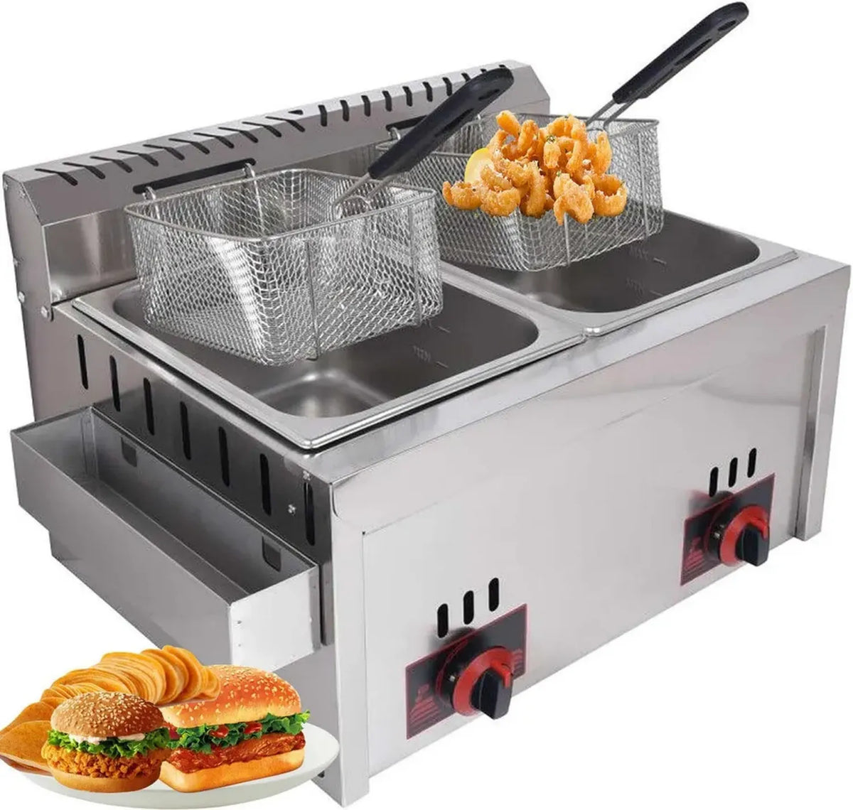 Friteuse à gaz en inox 20L, idéale pour usage professionnel et domestique
