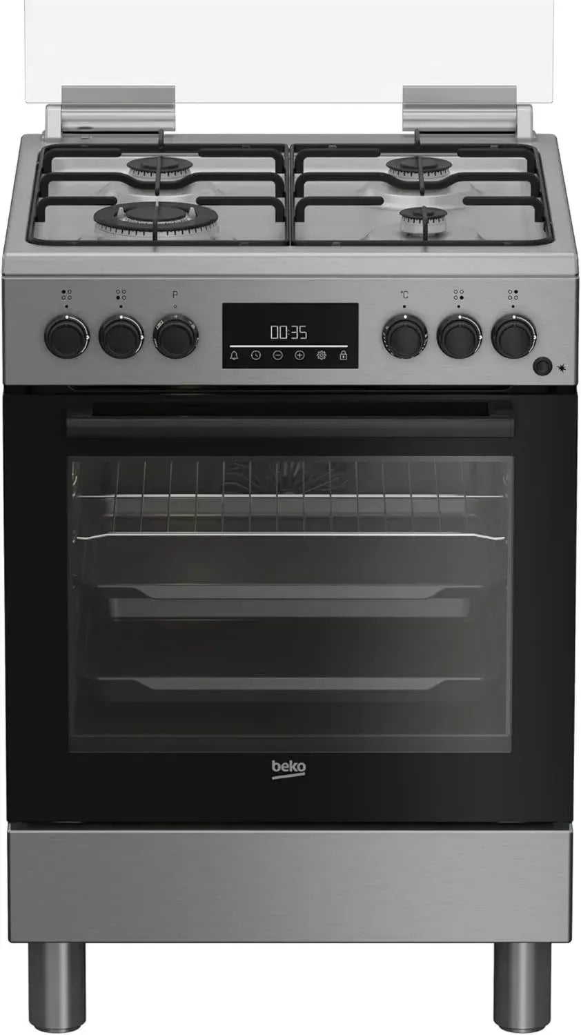 Cuisinière à Gaz avec Four Électrique en Inox, 4 Brûleurs, 60x60 cm