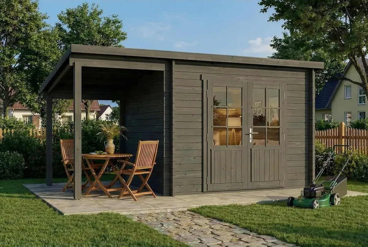 Abri de Jardin Bois Maria Gris 450x272 cm, Épaisseur 28 mm, Toit Imperméable