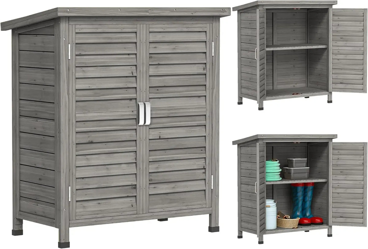 Armoire de Jardin Outsunny avec Étagères et Portes Persiennes - 87x46,5x96,5 cm - Toit Bitumé Gris