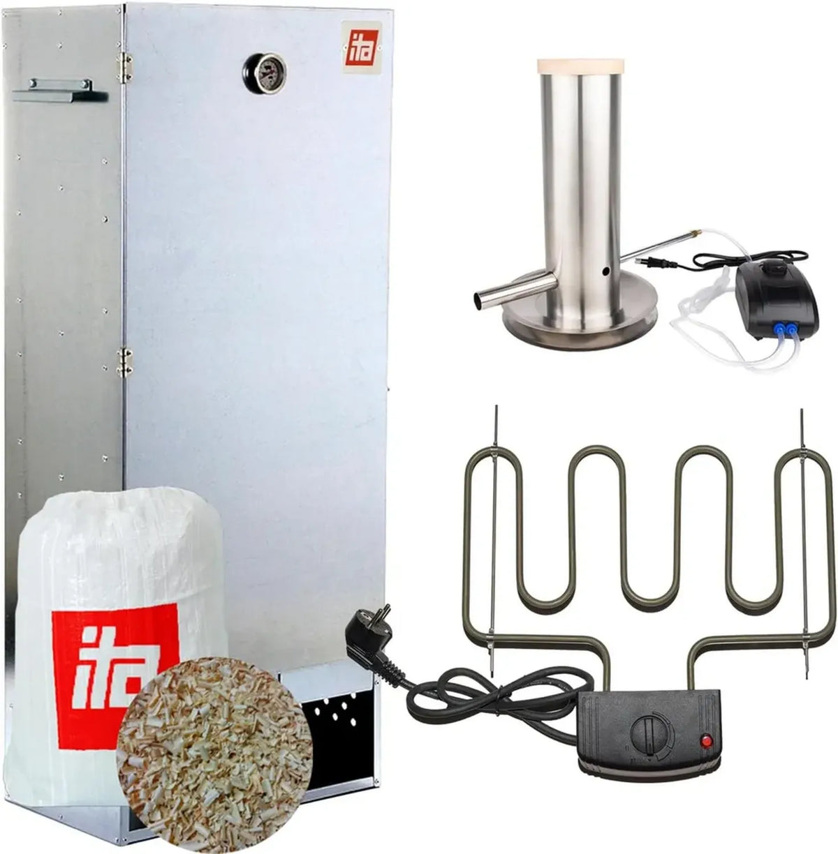 Fumoir Électrique ITA 7004 - Ensemble Complet avec Chauffage et Générateur de Fumée - Grande Capacité avec Thermomètre - Acier Inoxydable - Qualité Européenne