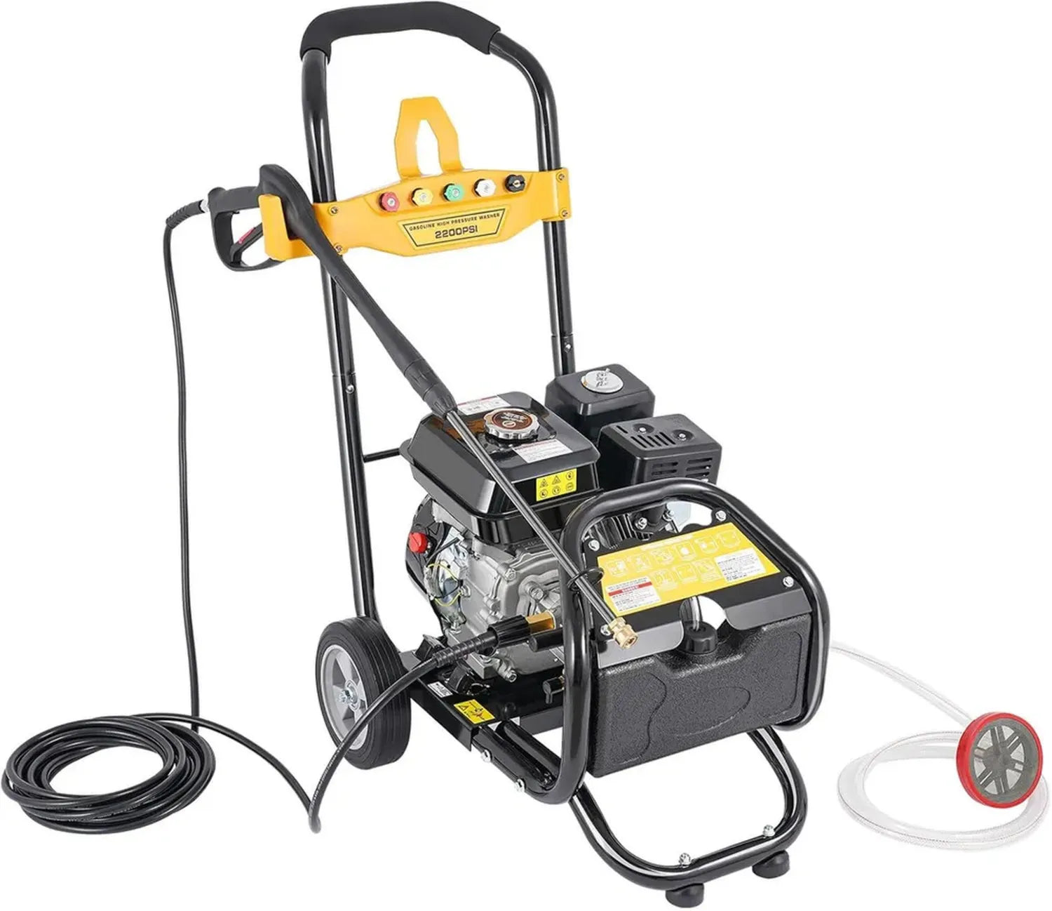 Nettoyeur Haute Pression 7.5CV Essence 2200PSI, 5 Buses, Roues 8 Pouces, Tuyau 8m - Idéal pour Terrasses, Murs, Voitures et Jardin