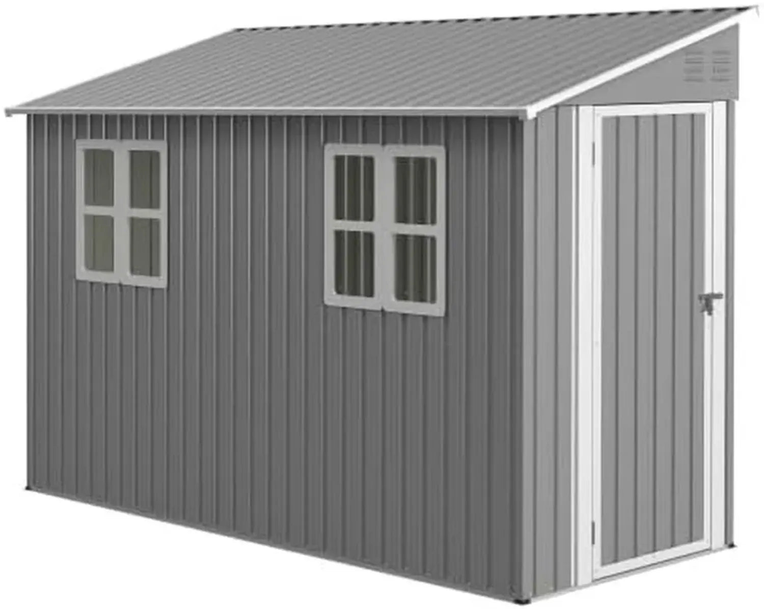Cabanon de jardin en métal 1,2 x 3 m avec plancher et fenêtres - Gris