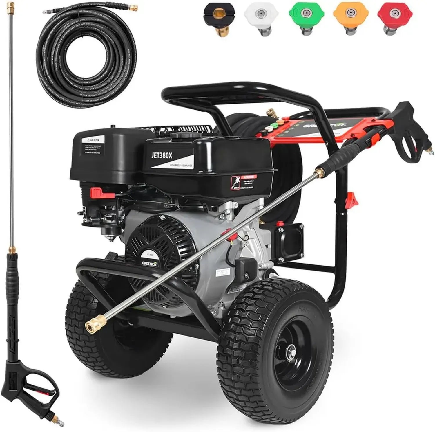Nettoyeur haute pression essence 15 CV GREENCUT JET380X, 290 bars, 5 niveaux de pression, idéal pour extérieur, véhicules et machines