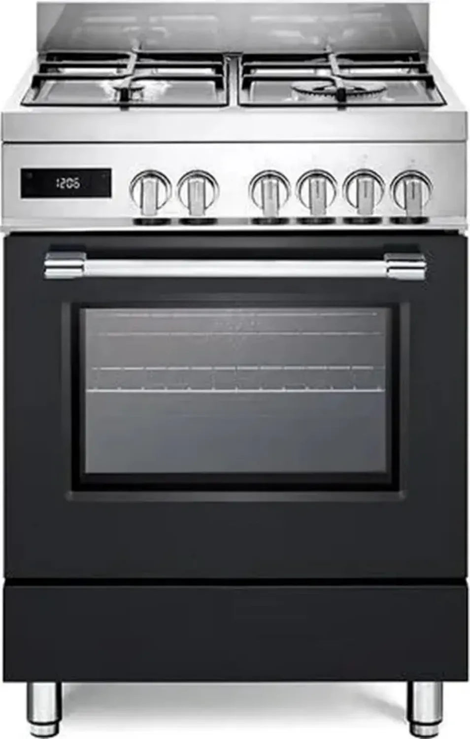 Cuisinière à gaz avec four électrique, 60x60 cm, Inox et Noir, Classe énergétique A