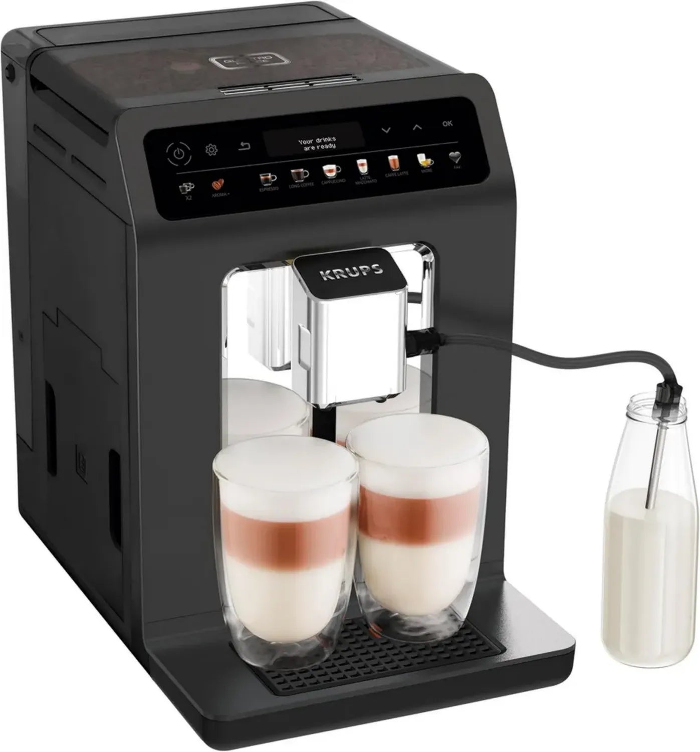 Machine à Café Automatique Krups Evidence One EA895N10, One Touch Cappuccino, 12 Variétés, Double Tasse, Écran Couleur, Certifié TUV, Noir