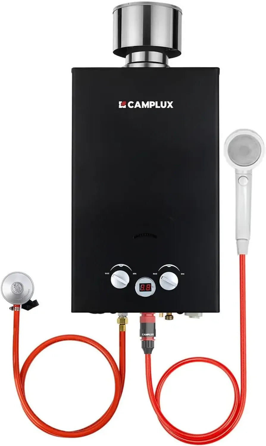 Chauffe-eau à Gaz CAMPLUX 10L avec Couvercle Anti-pluie pour Camping et Équitation